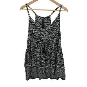 Torrid Polka Dot Ethnic Empire Waist Tank Top Size 1X Plus Black White Tassel